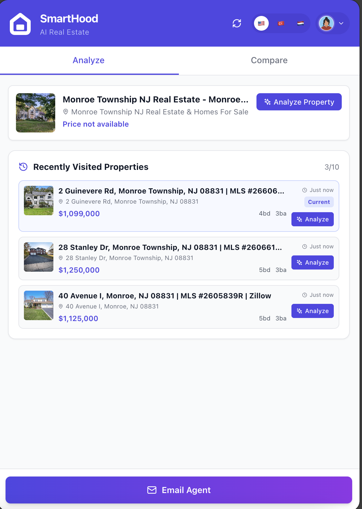 SmartHood Property Organization - Recently Visited Properties